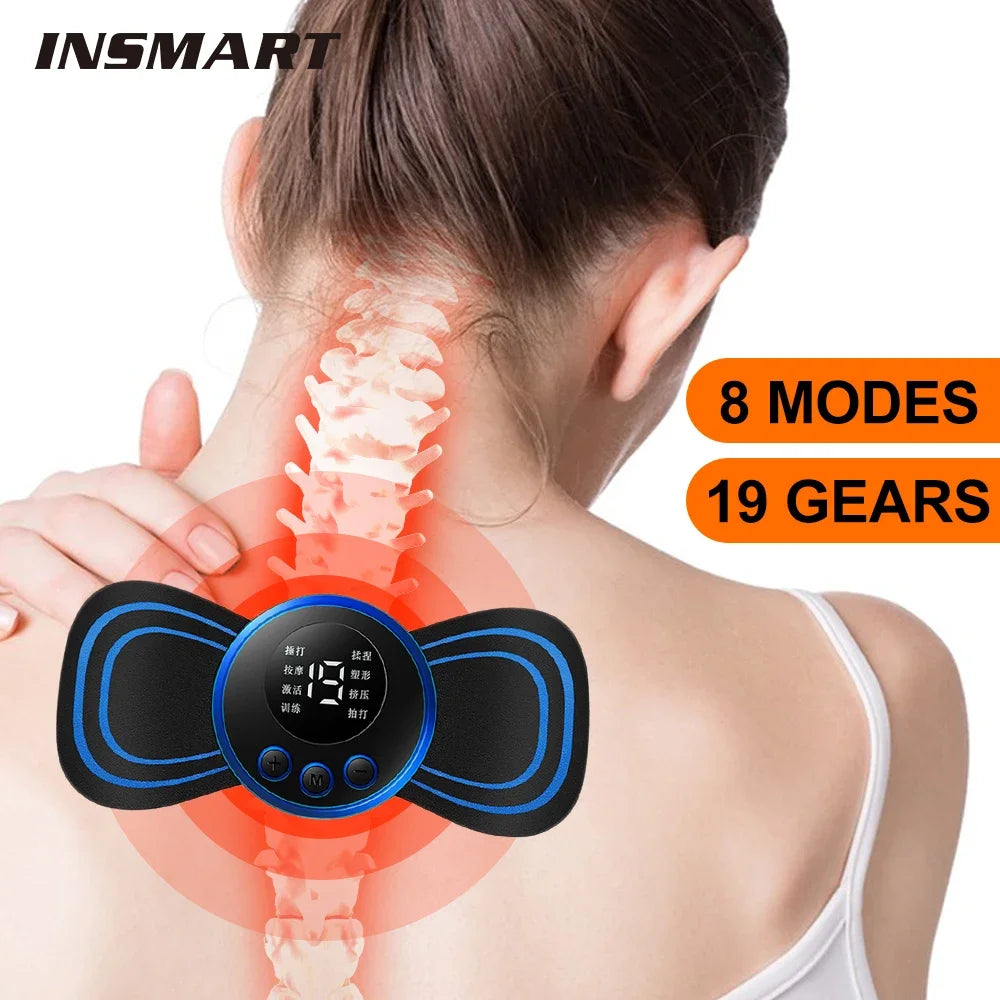 Masajeador de cuello Mini masaje eléctrico de cuello EMS parche de masaje de vértebra Cervical de espalda 8 modos alivia la fatiga muscular relajante herramientas